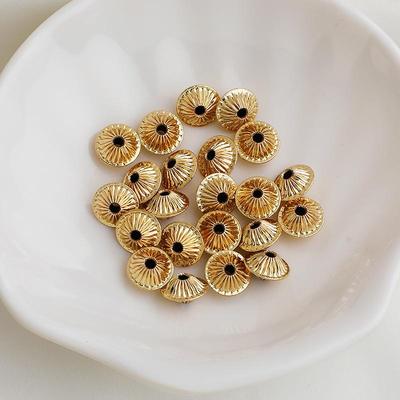 14K Gold-Filled Color-Preserving Flying Saucer Spacer Beads with Vertical Stripe Melon Pattern for DIY Jewelry