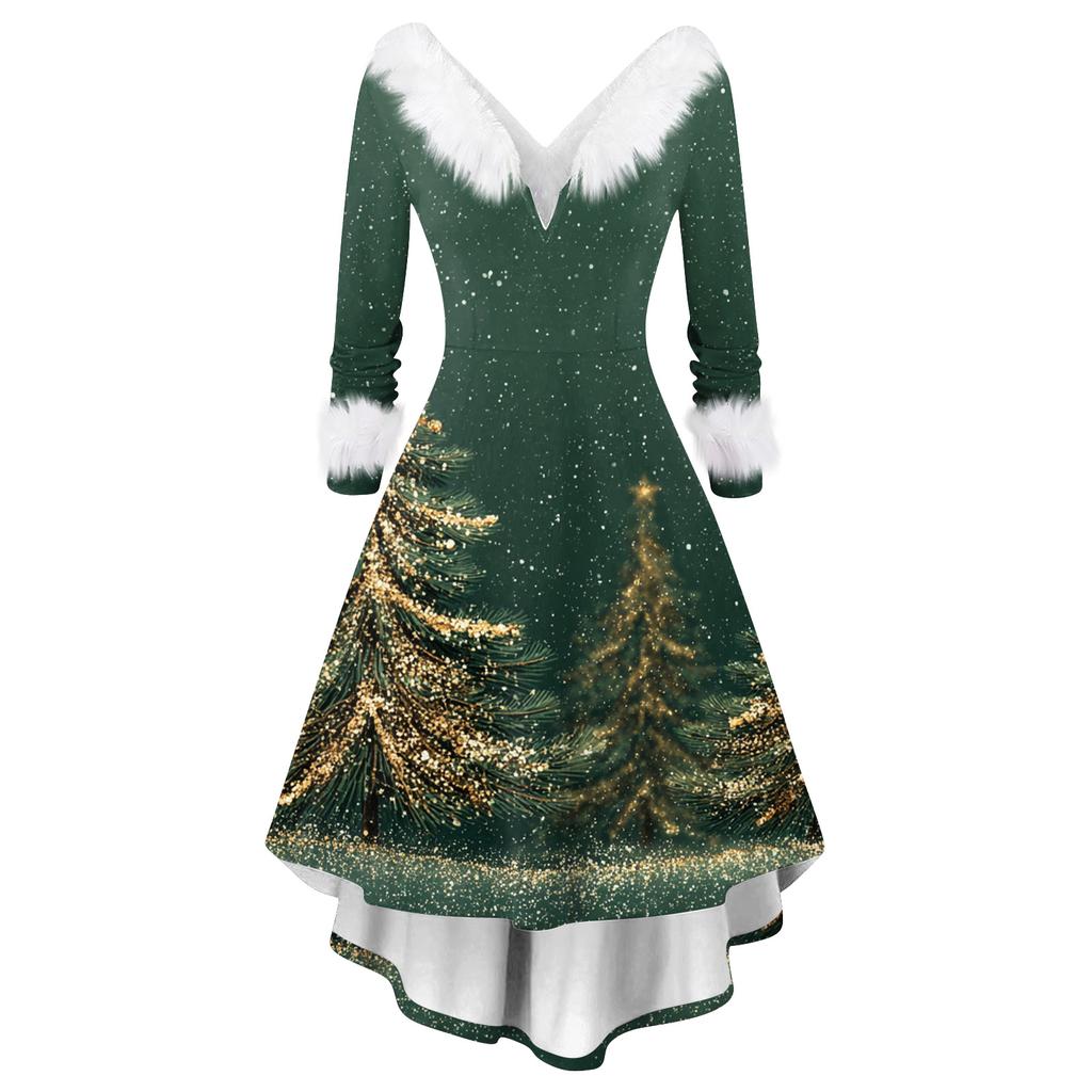 Dame Mote Casual V-hals Juleprint Langermet Kjole