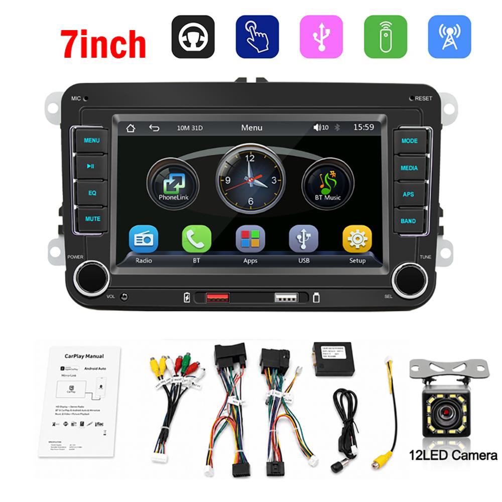 7' 2 Din Car Multimedia Player Radio Wireless CarPlay and Android Auto RDS FM Touch Screen Bluetooth For VW Passat Polo Golf