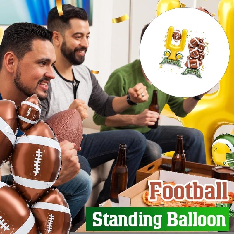 Large 5 Feet Aluminum Football Pattern Balloons With Field Base For Game Decorations And Festivities