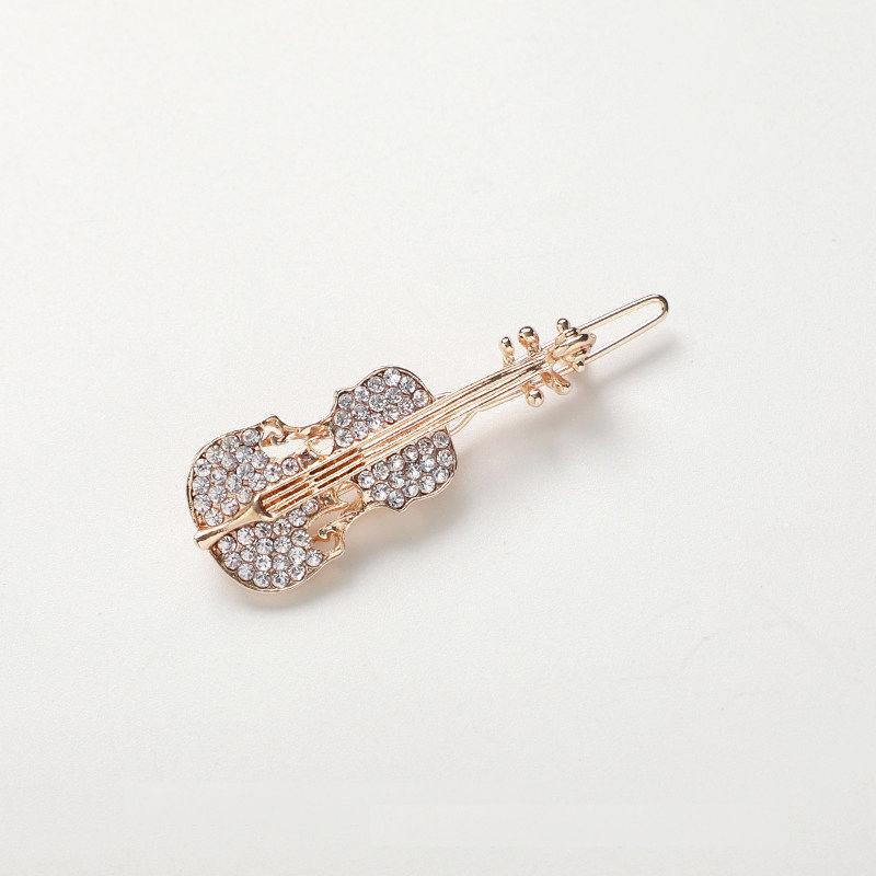 

2Pcs Fashion Rhinestone Metal Violin Hairpin Simple Bangs Broken Hair Clip Girly Temperament Word Clip Side Clip