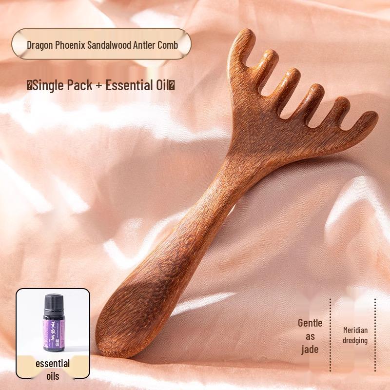 Натуральный сандаловый пятизубцовый гребень для терапии кожи головы