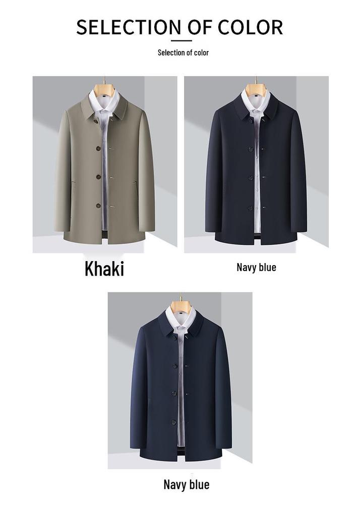 Autumn 2025 Men's Iron-Free Lapel Windbreaker Jacket for Middle-Aged & Elderly - Casual, Versatile, Buttoned Coat