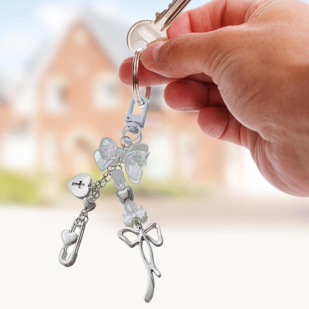 Colorful Phone Lanyard Bowknot Heart Pendant Keychain Detachable Phone Charm Keyring Beaded Bag Accessory for Women