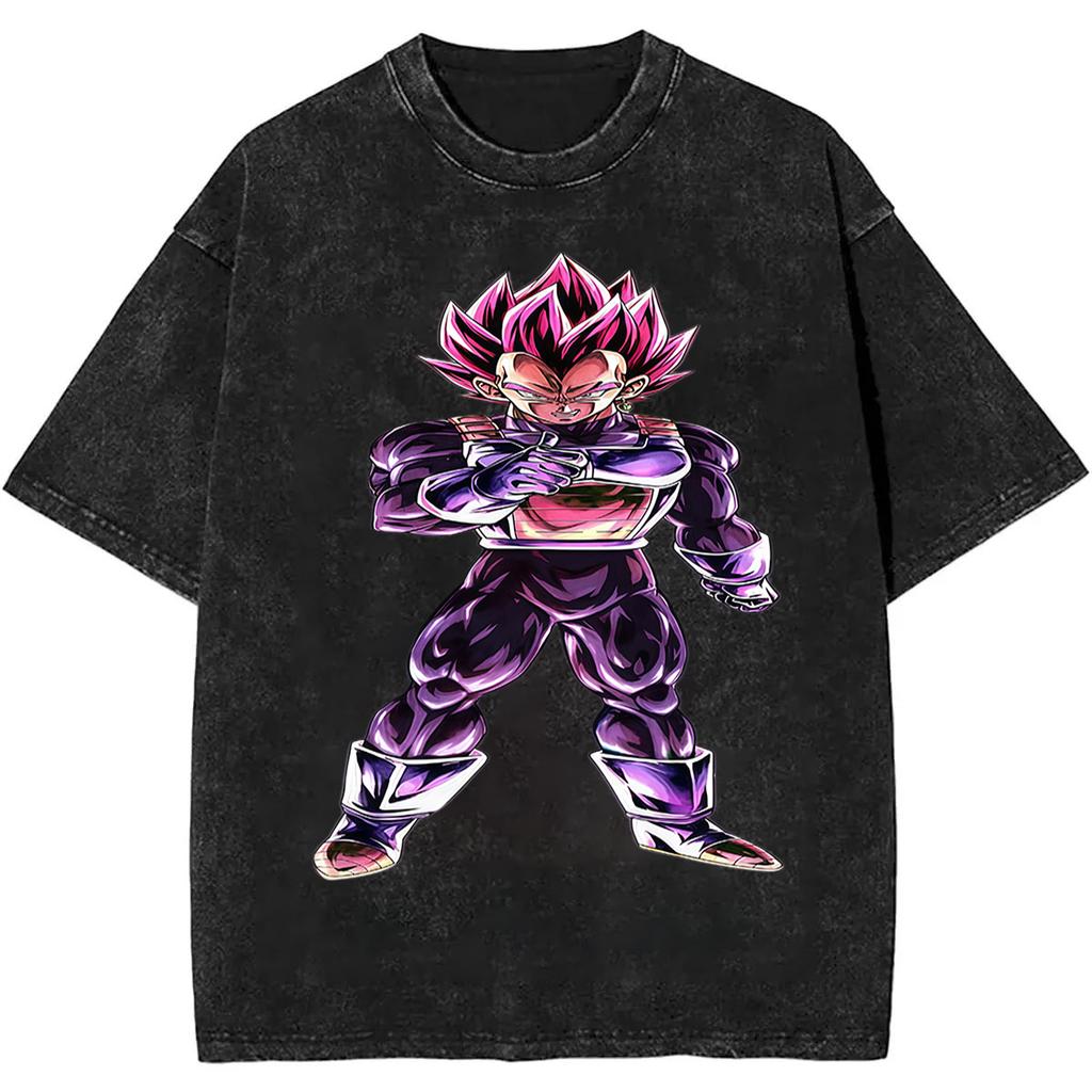 Summer Dragon Ball Vintage T-Shirt Heavyweight Washed Oversized Unisex Anime Vegeta & SSJ4 Goku Graphic Retro
