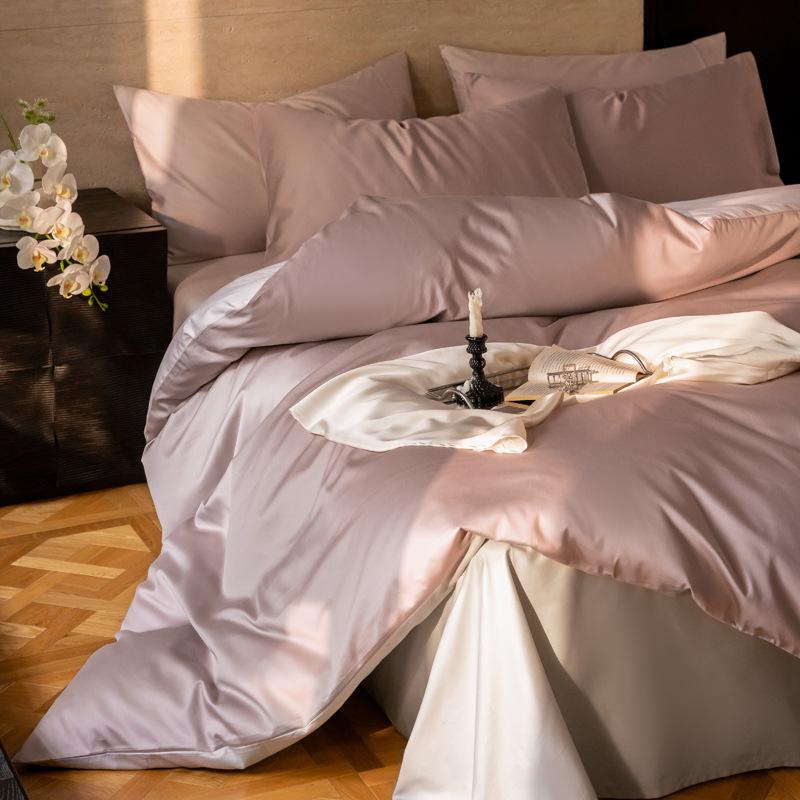 Maternal And Infant Grade A 100 Long-Staple Cotton, Solid Color Matching 4Pcs Set, Pure Cotton Satin Quilt Cover, Mattress Bed Sheet