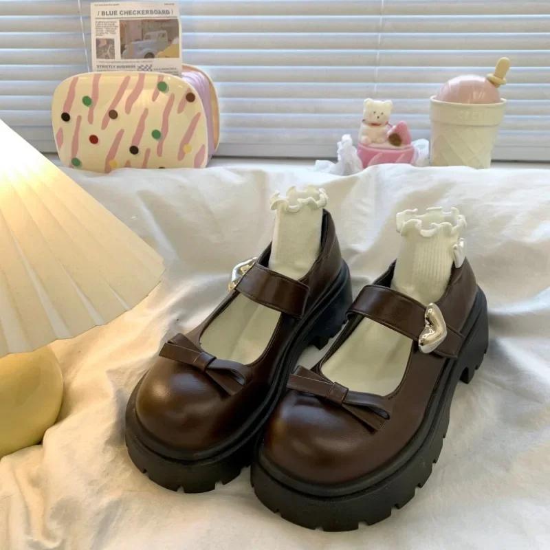 

Fashion Woman Shoes 2025 Mary Janes Women s High Heels Platform Casual Pumps Women Solid Round Toe Med Heel Bow Tie Ladies Shoes on Sale 40 коричневый