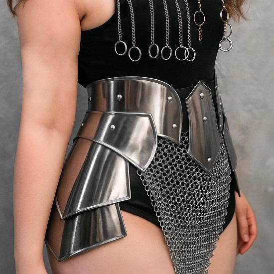 Women’s Medieval Knight Costume Handcrafted Steel Chainmail Armor Set for LARP, Cosplay And Renaissance Fairs