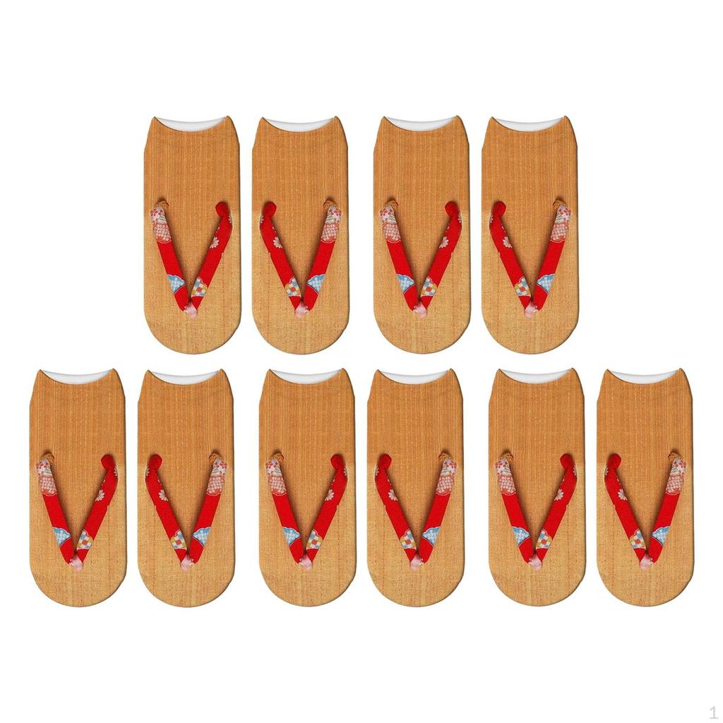 5 Paar Flip-Flop-Print-Socken 3D-Muster Erwachsenen Kurzsocken Zubehör Lustige Strümpfe Knöchelhoch