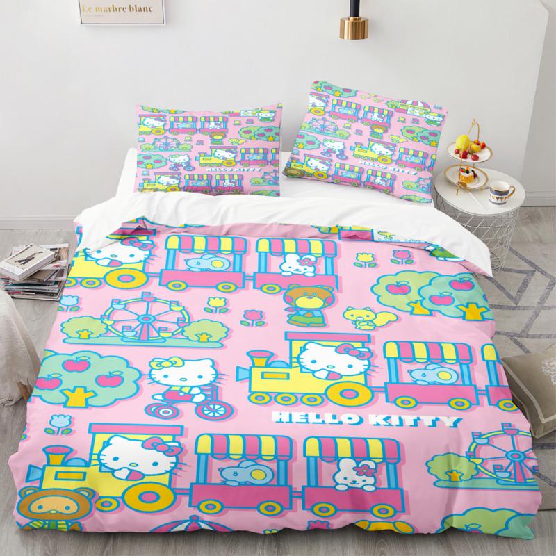Sanrio Bedding Set Duvet Cover Hello Kitty Children'S Bedroom Decoration Quilt Cover Pillowcases Single Double Multiple Sizes