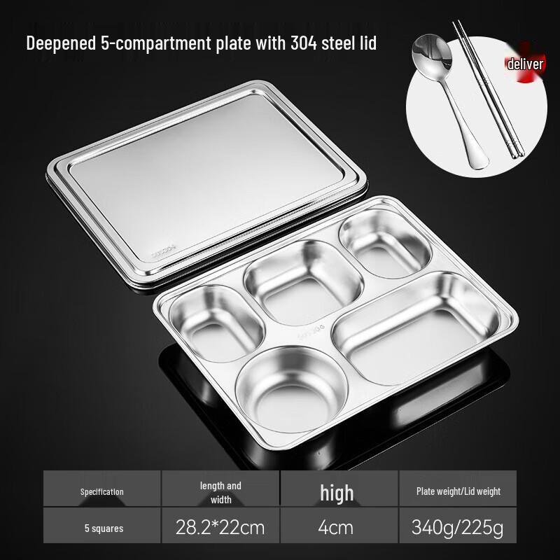 

Adult 304 Stainless Steel 4-Compartment Divided Meal Plate