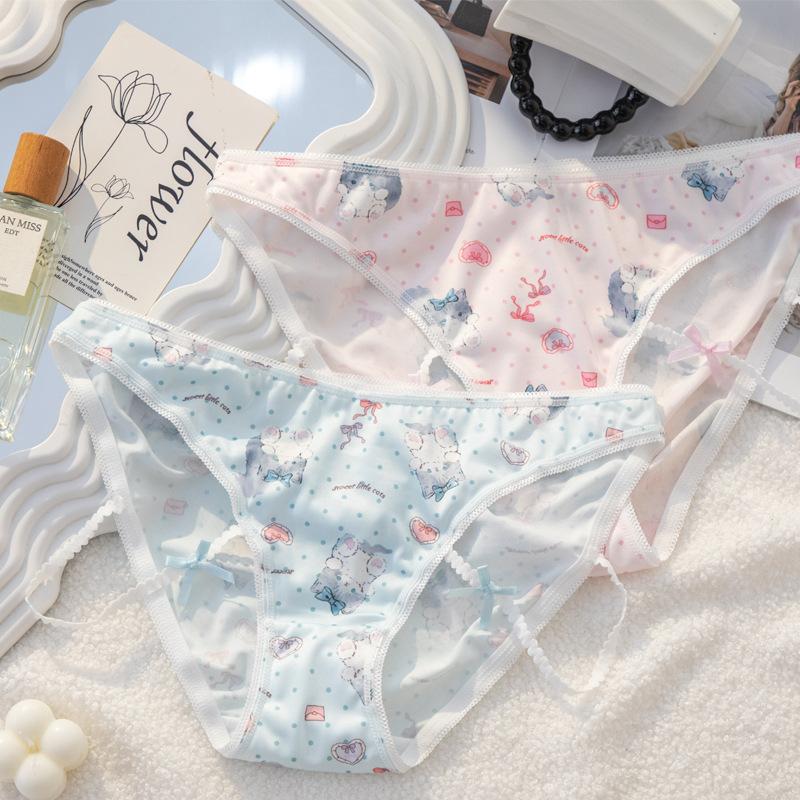 Ladies Summer Pure Cartoon Print Comfortable Traceless Package Hip Breathable Mid Waist Panties