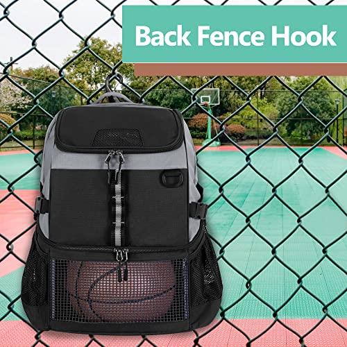 GOBUROS Basketball Backpack, Basketball Bag, Backpack for Basketball, Soccer, Volleyball, Gray