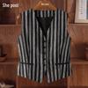 Women's Linen Striped V-Neck Vest