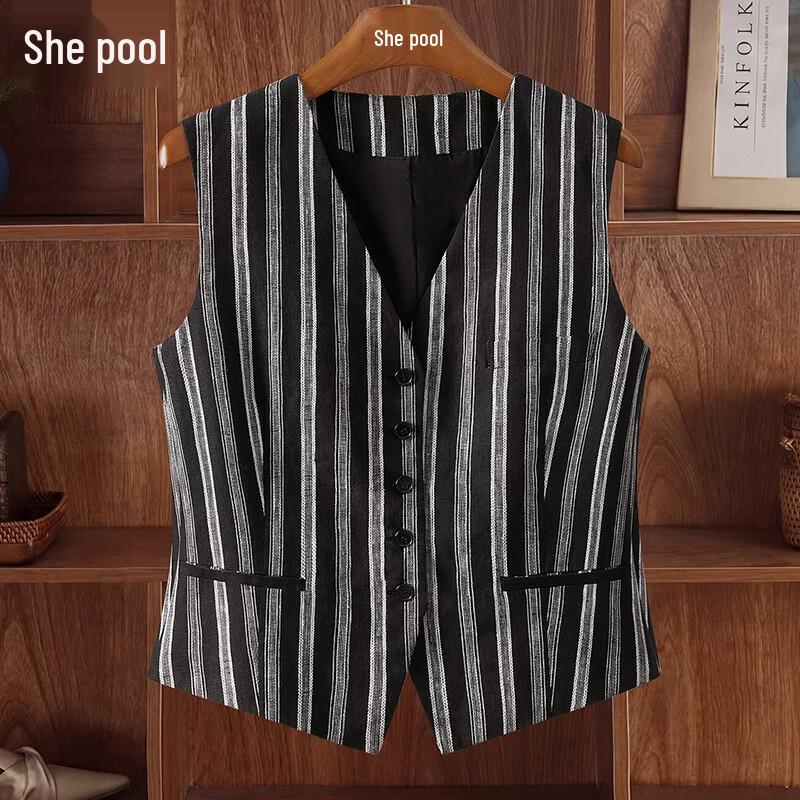 Women s Linen Striped V-Neck Vest XL