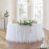 1pc White Mesh Table Skirt with Gold Edge, One Layer of Cloth, Two Layers of Yarn Velcro Table Skirt, Wedding Party Decorations