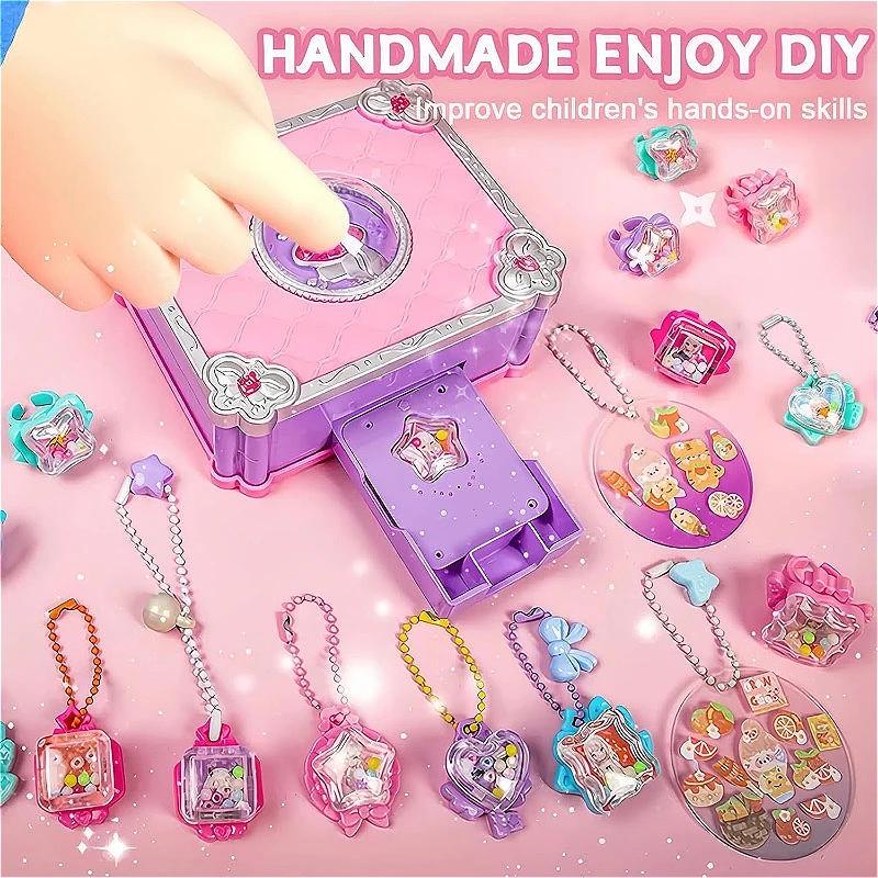 3D Sticker Maker Kit DIY Jewelry Making Machine Arts and Crafts Kids Toy Princess Pendant Keychain Ring with Beads Gift for Girl