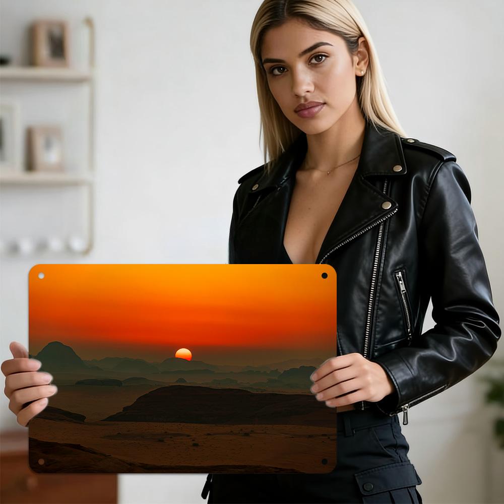

Mfoever Tin Sign HD Metal Tin Sign Fiery Orange Sunset Over Desert Dunes and Distant Mountain Silhouettes Breathtaking Arid Landscape Wall Decor (as the picture,20x30cm（7.8x11.8inch）)