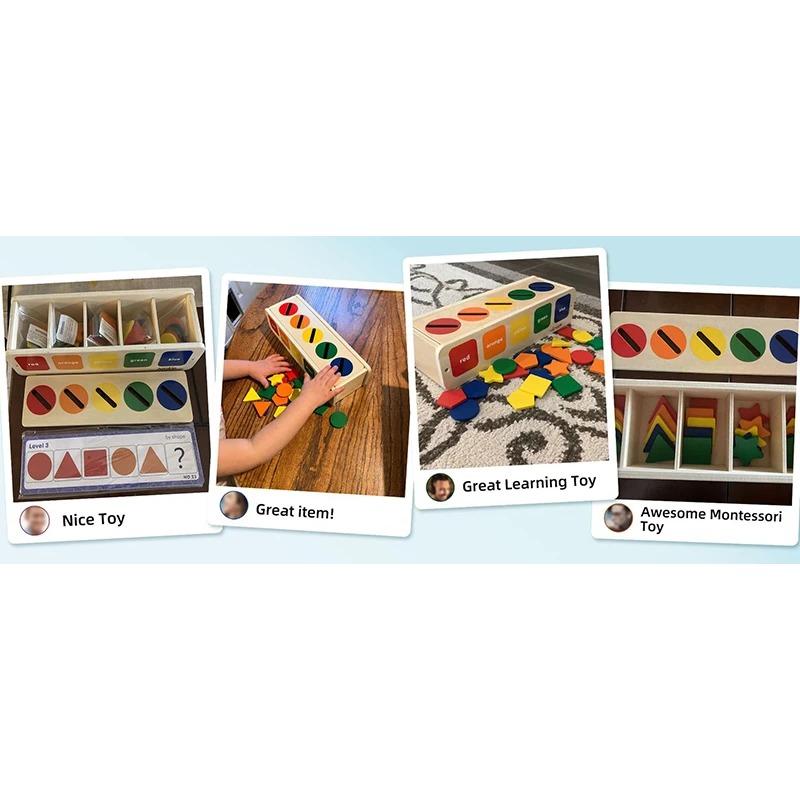 Montessori Wooden Toys for Kids Sensory Sorting Exercise Box Color & Shape Early Educational Block Puzzles Toddler Learning Toys