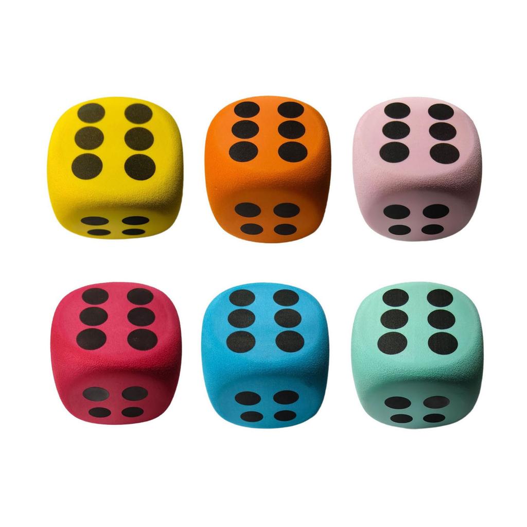 6pcs Six-Sided Foam Dice Set Soft Lightweight Foam Dice for Classroom Games Educational Activities and Group Exercises
