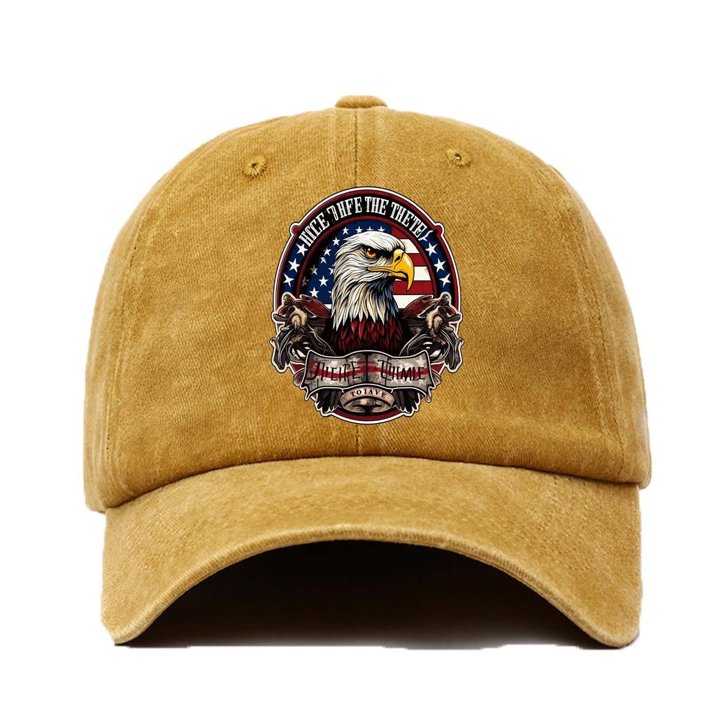 Adjustable Retro with American Flag Eagle Print Breathable Washable Hat Suitable for Casual Casual Attire Hand Washable