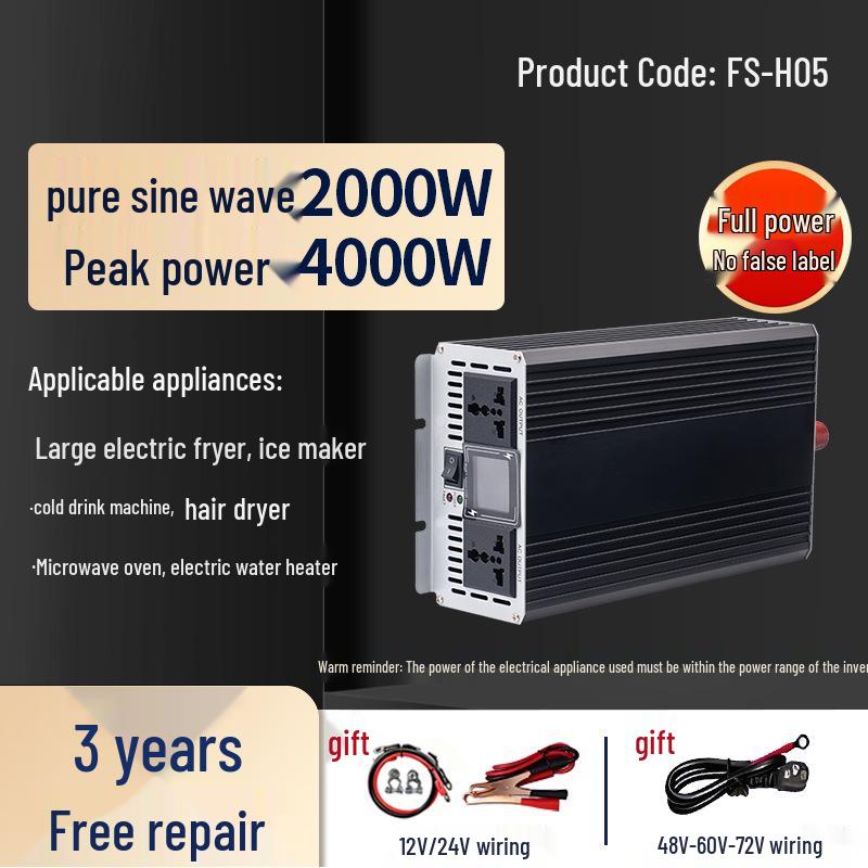 High-Power Pure Sine Wave Inverter: 800W-3000W, 12-72V To 220V Converter for Cross-Border Use