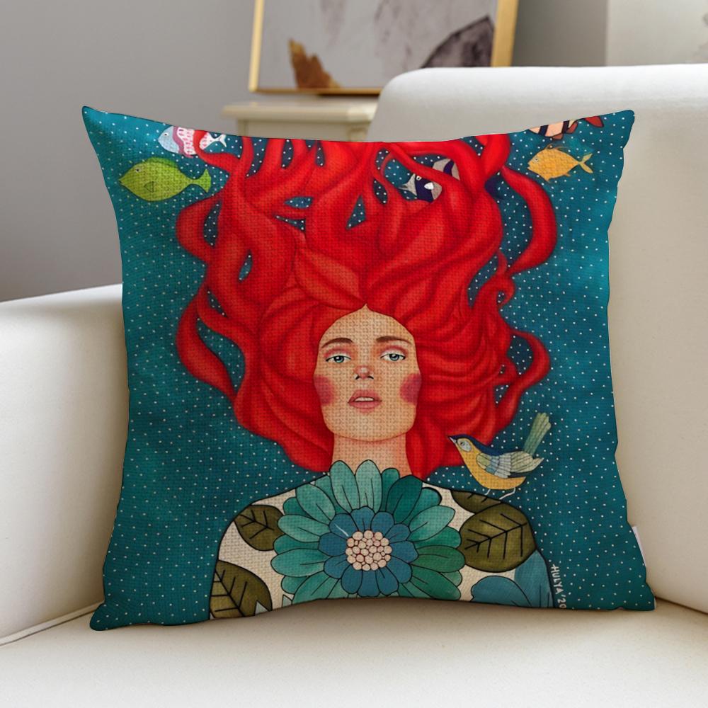 Stylish Fashion Abstract GirlS Cushion Cover Breathable and skinfriendly linen pillowcase square removable and washable cushion
