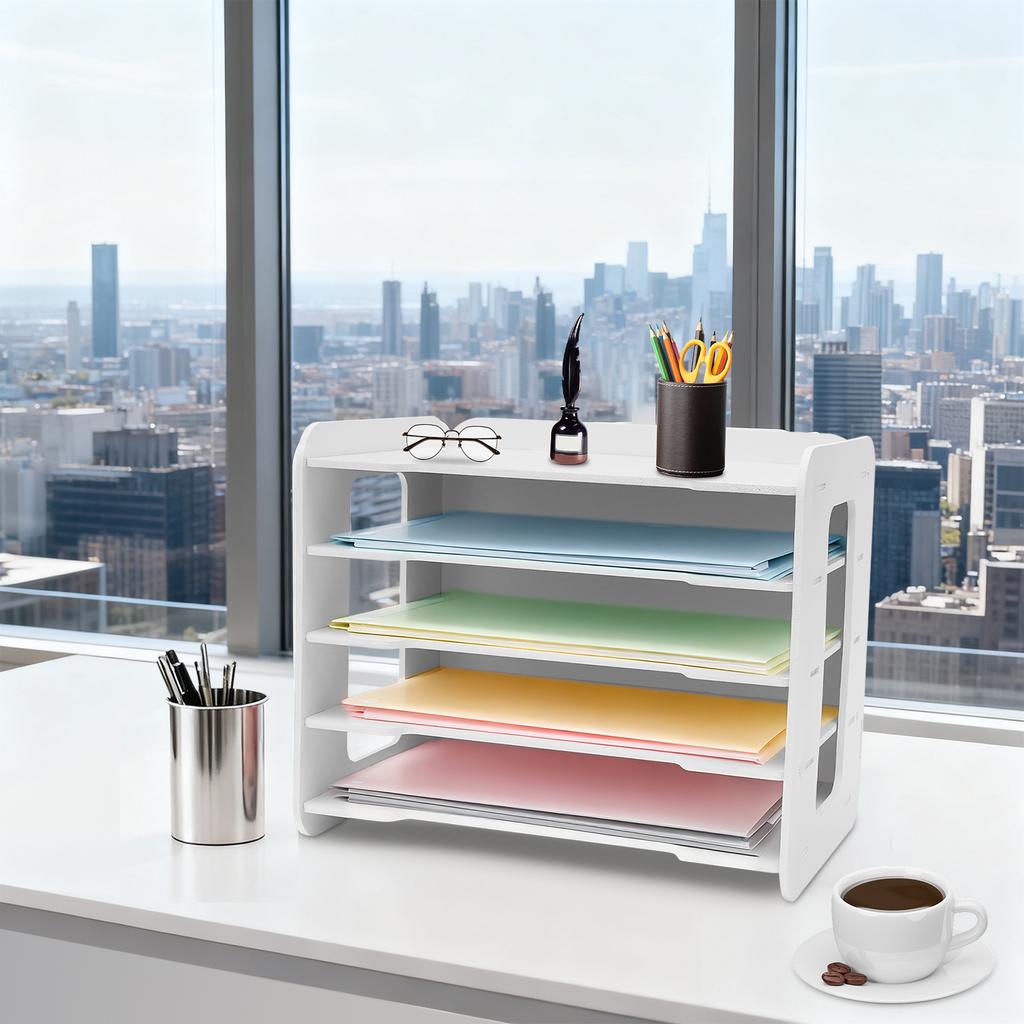 5-Tier Desk Organizer, Document Tray, Letter Size File Holder, Storage Rack for Home & School Supplies, Compact Paper Sorter