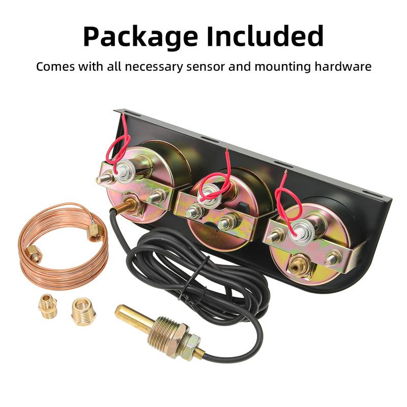 2'' 52mm 3 In 1 Triple Gauge Oil Pressure + AMPERES + Water Temp Auto Gauge Universal Triple Meter Kit With Sensor For Car Truck