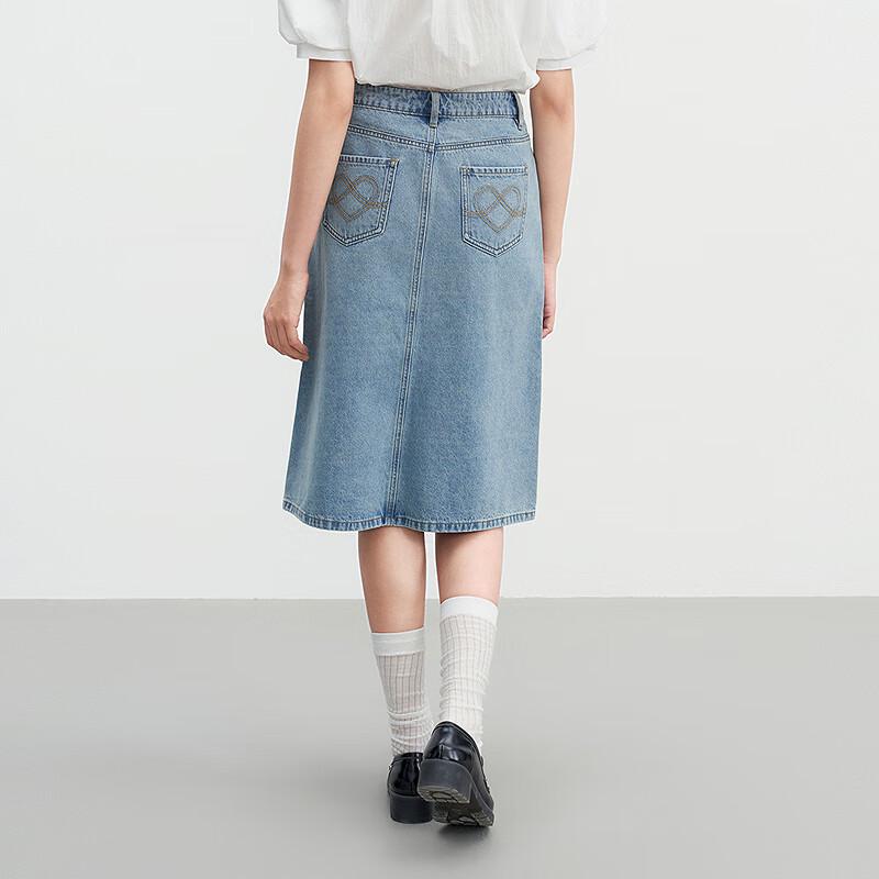 Damen Midi-Rock aus gewaschenem Denim mit hoher Taille