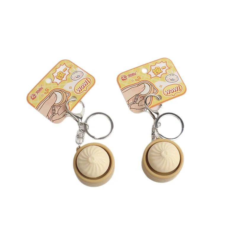 Mini Steamed Bun Stress Relief Keychain Soft Slow Rebound Kneading Decompression Bun Clicker Keychain With Keyring Office Decompressing