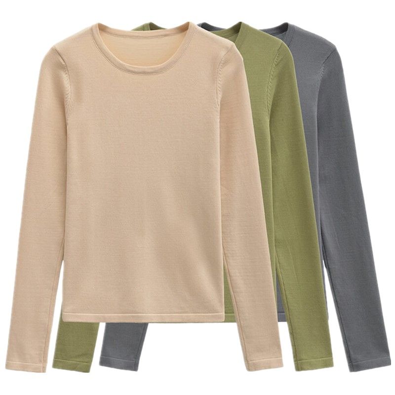 Fashion Style 2024 Autumn New Women's Silm Easiest for Match Round Neck Long Sleeves Finger Hole Bottoming Shirt Tops 1028327025