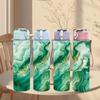 1PC Green Marble Swirl Agate Texture Background 750ml Color Plastic Sports Water Bottle Leakproof Flip Straw Lid Suitable for Sports Office Home Use
