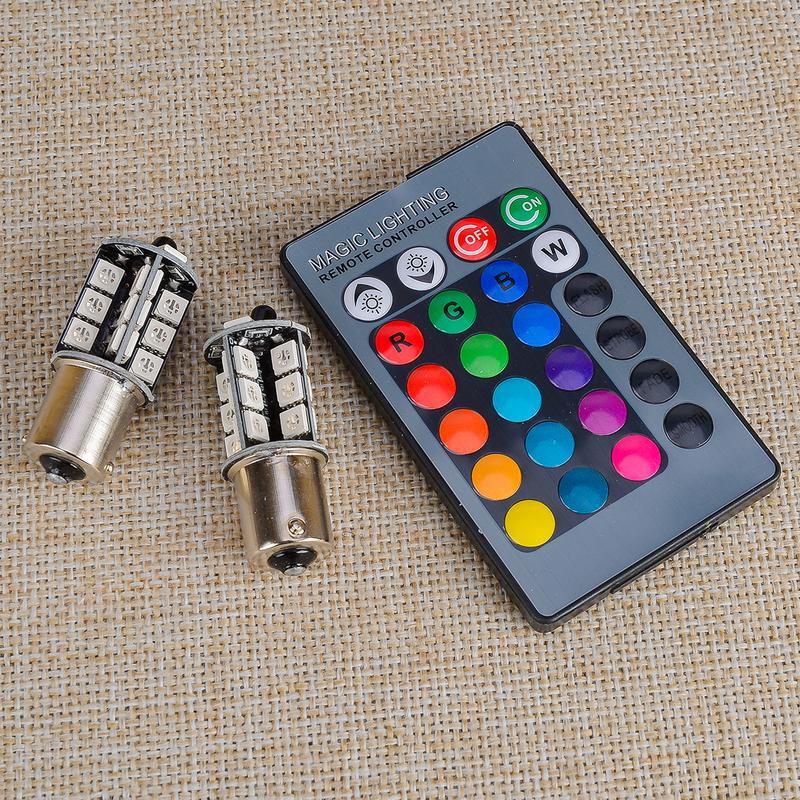 2 Stück 1156 BA15S P21W 382 27SMD 5050 RGB LED Rückfahrlicht Bremslicht Tagfahrlicht Rücklicht Lampen Birnen mit Fernbedienung DC 12V 5W Universal