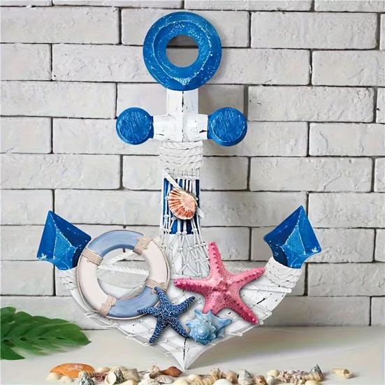 Nautical Wooden Wall Decor Vintage Blue White Coastal Wall Art with Starfish for Beach Theme Bathroom Living Room Bedroom Decor
