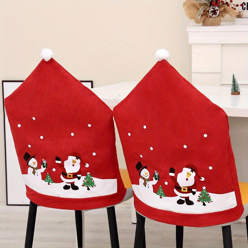 6pcs Festive Christmas Chair Covers Set Santa Snowman Designs, Polyester, No Power Needed - Ideal for Holiday Dining Room Decor Family Celebrations