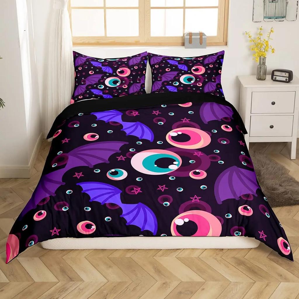 Eyes Comforter Cover Bohemian Hippie Water-Drop Duvet Cover Boho Eyes Nazar Amulet Bedding Set Mysterious Blue Eyes Quilt Cover