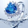 Foreign Trade Ring Ocean Heart -Shaped Micro -Setting Ring Titanic Open Adjustable Heart -Shaped Blue Crystal Ring