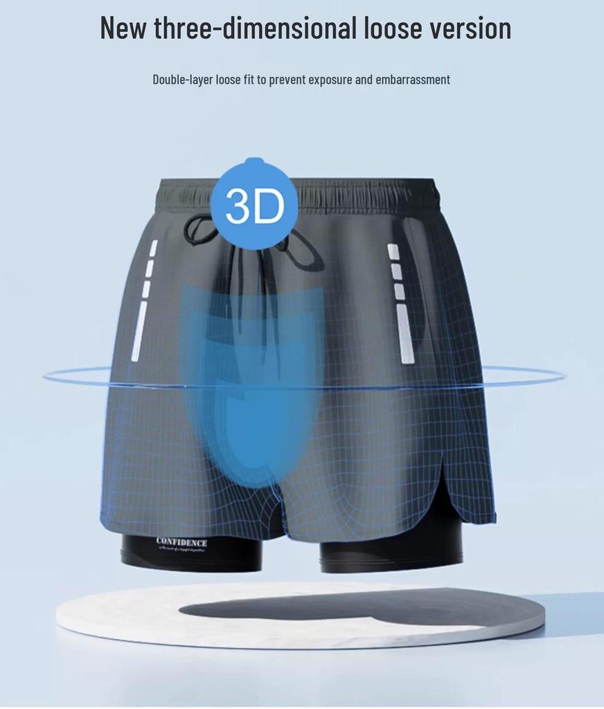 Pánské letní rychleschnoucí dvouvstvové plážové šortky: Velká velikost, Design proti rozpakům, Ideální pro plavání a sport