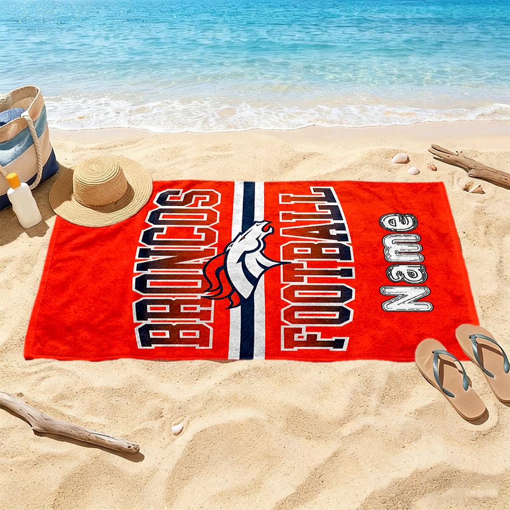 Denver Broncos Football Customize Your Name Beach Towel Super Soft & Absorbent Suitable for Swimming Gym Camping Yoga Vacation