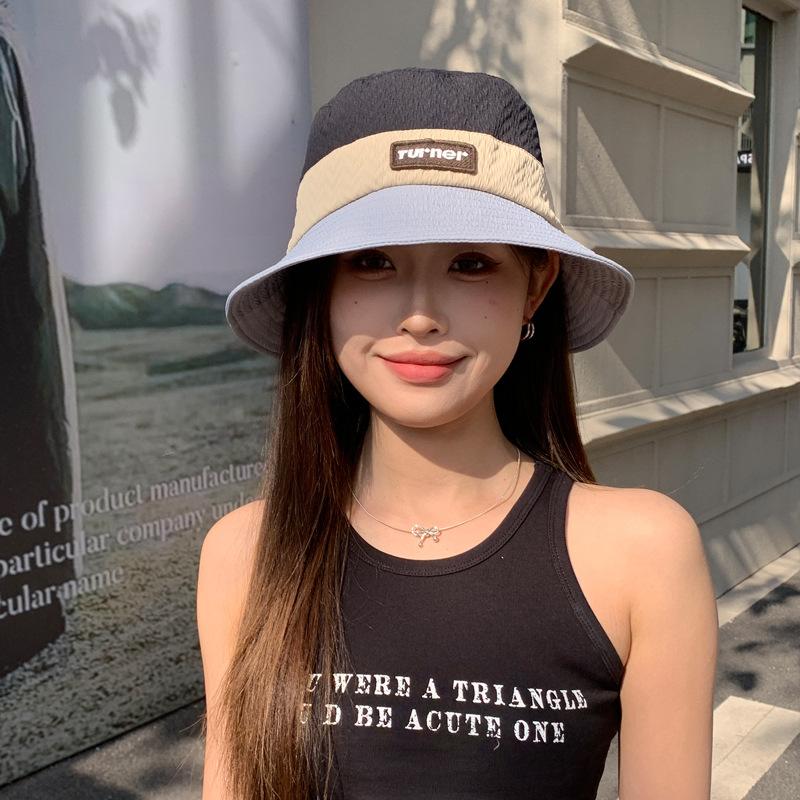 Hat female color matching alphabet sunscreen bucket hat versatile casual summer sunshade sun hat thin