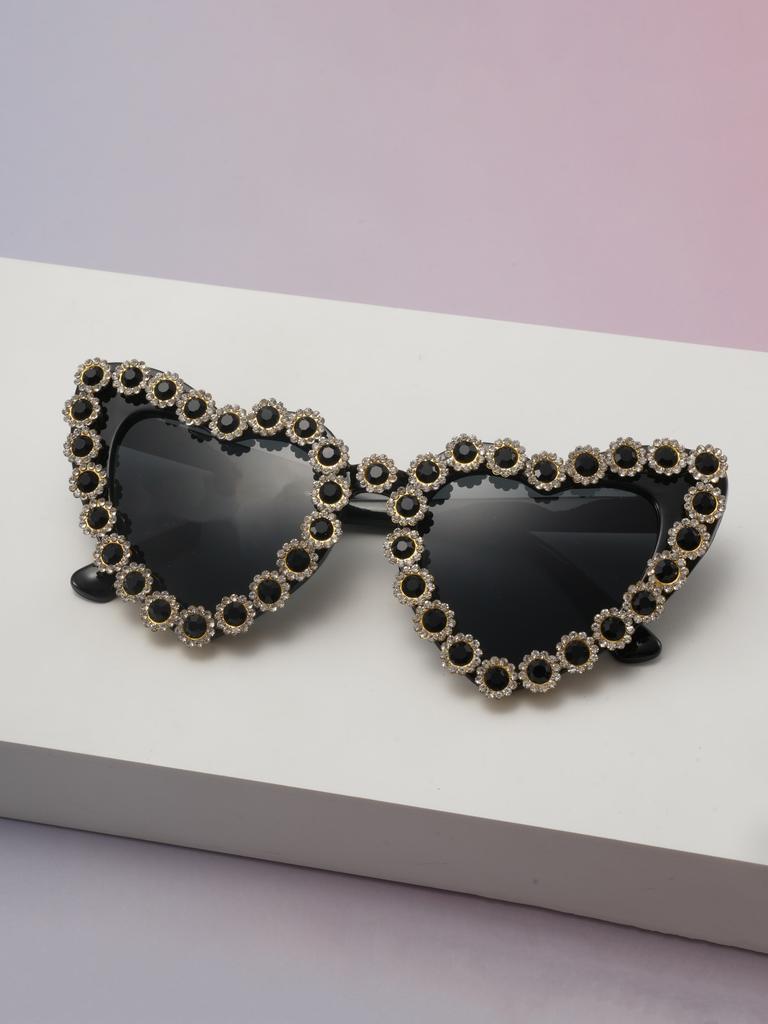 Rhinestone Heart Sunglasses for Women Trendy Fashion Cat Eye Frame for Party&Outdoor Wear UV Protection Sun Glasses KJ027
