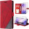 Case for Samsung Galaxy S26 Plus, Anti-Scratch Protection Synthetic Leather Red Gray - 2 Tempered Glasses
