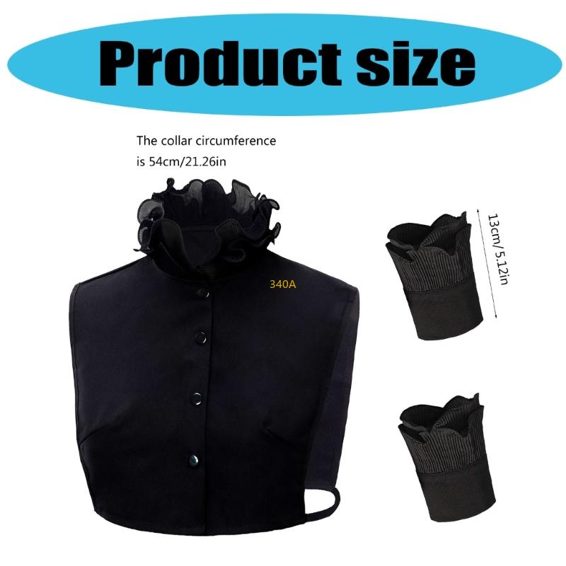 Fashion Detachable Ruffle V Neck Sweater Collar Insert Half Shirt Includes 2 Wrist Cuffs Fake Sleeves Set for Women