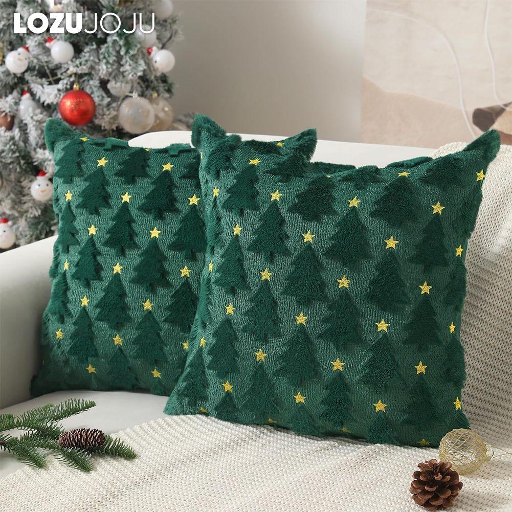 1 stk LOZUJOJU Fasjonabel og Moderne Juleputetrekk med Brodert Juletre Puteovertrekk til Sofa Stue Soverom Hjemmeinnredning