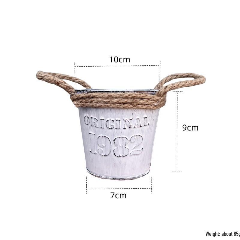 Small Retro Distressed Whitewashed Tin Flower Pot for Tabletop or Balcony Decor, Ideal for Succulents and Iron Lettering