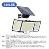 Ny 328 LED solcelle vegglampe utendørs 228 LED gatelampe IP65 vanntett spotlight bevegelsessensor solenergi 3-modus vegglampe hage utendørs dekorasjon
