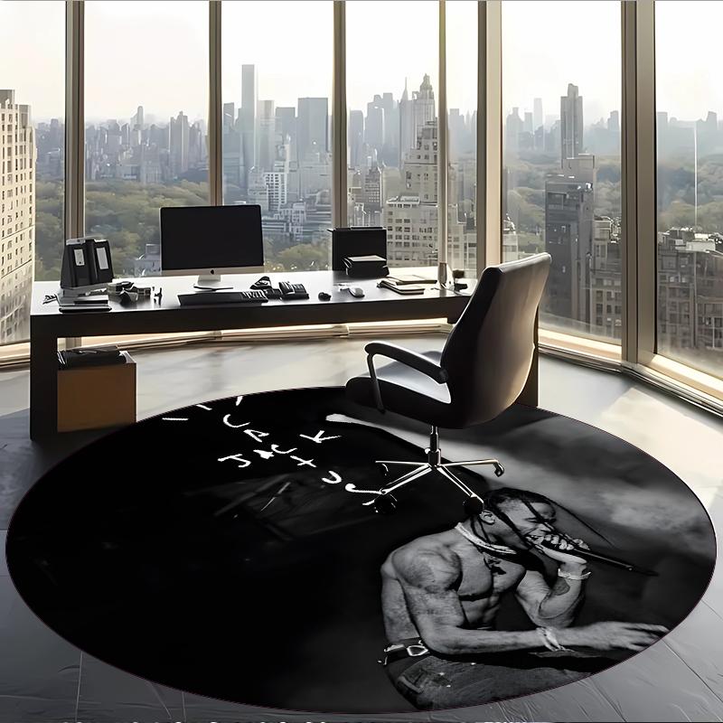 Travis Scott (5) Tappeto Rotondo per Ufficio Tappeto Decorativo per Pavimento per Ufficio Camera da Letto Soggiorno e Spazio Domestico