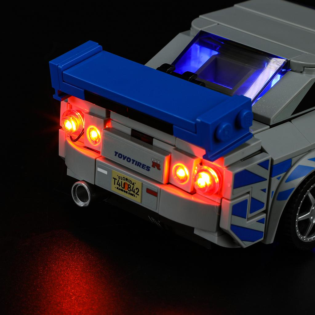 Gör-det-själv LED-belysningskit för LEGO Speed Champions 76917 2 Fast 2 Furious – Nissan Skyline GT-R (R34) Byggklossleksaker Justerbara Belysningstillbehör