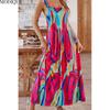 MODIQUE 2025 Summer Plus Size New Women's Sexy Casual Colorful Printing Sleeveless Slip Long Dress Ladies A-Line Folk Hot Dress